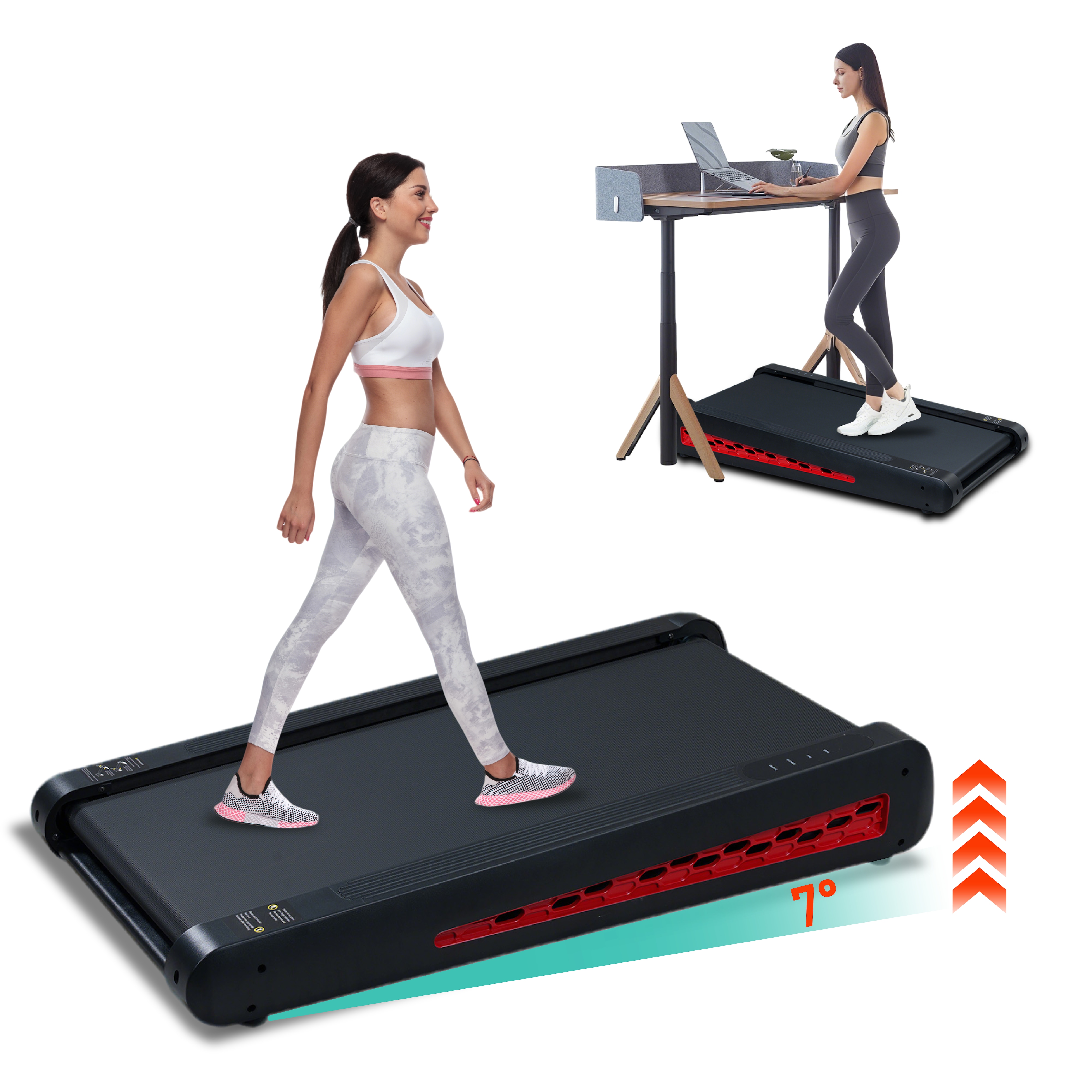 7° Incline Walking Pad Treadmill - Portable Compact Treadmills Under Desk Treadmill, Incline Treadmills For Home Office, Upright Stand, 2.55HP Portable Treadmill With 220 Lbs Capacity,LED Display_voghion.com
